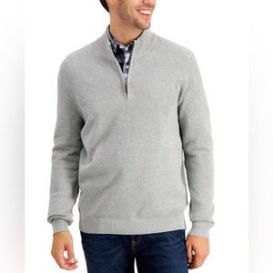 Club Room Men's Quarter-Zip Textured Cotton Sweater Soft Grey Heather NWT